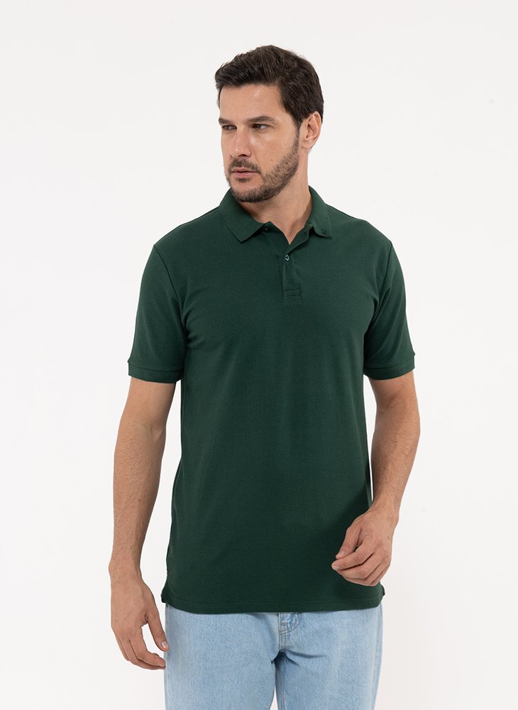 Camisa Polo Piquet Masculina c/ Gola Especial - Verde escuro
